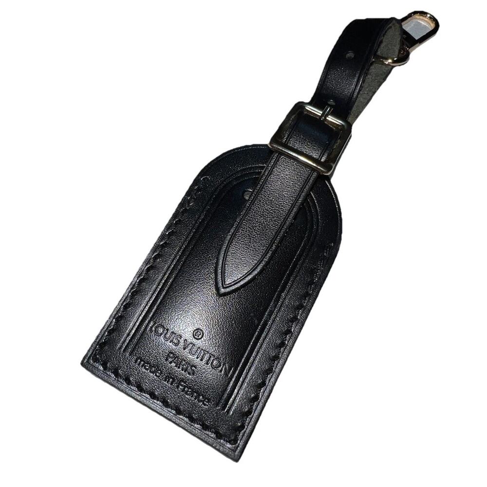 Louis Vuitton Black Leather Tag w/ S Initial Goldtone Accent Small France “Mint”